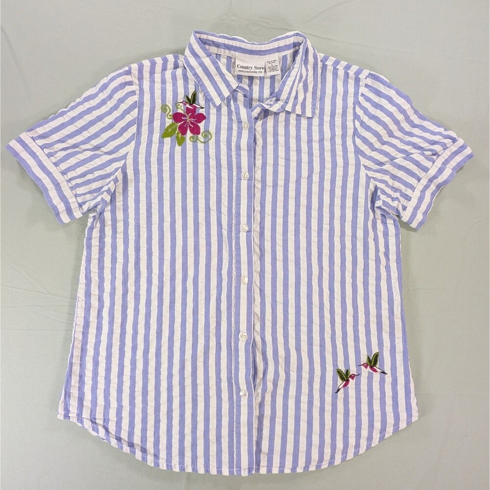 Country Store Floral Embroidered 100% Cotton Button Down Shirt Women's Large